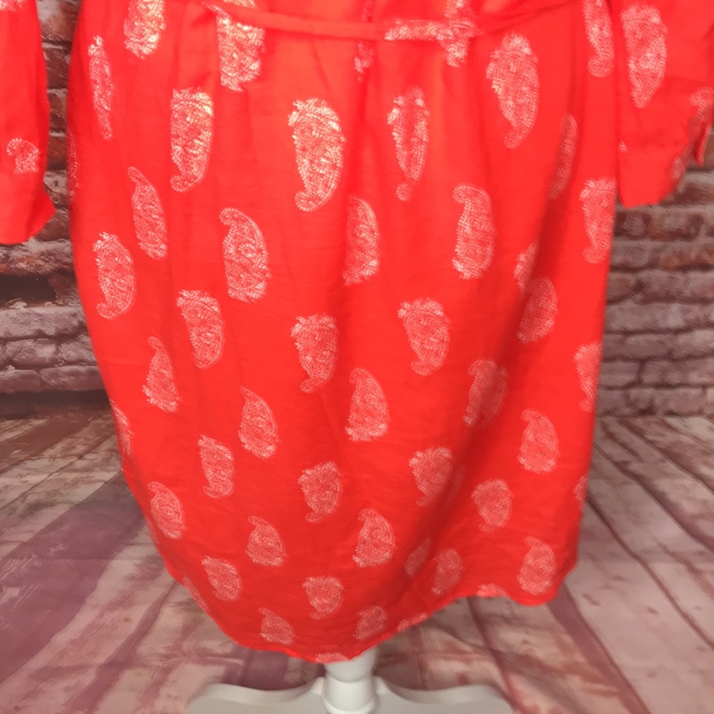Old Navy Orange and White Paisley Lightweight Cotton Belted Shirt Dress - Picture 4 of 13